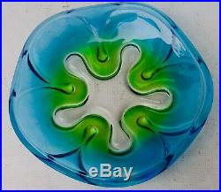 Murano Art Glass Bowl and Plate Set Blue / Green 2 pieces