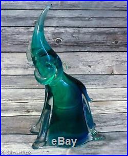 Murano Art Glass ELEPHANT Blue/Green Made In Venice ITALY Magnificent Piece