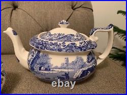 NEW Spode Blue Italian Collection Teapot Sugar Cream 3 Piece Set England