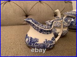 NEW Spode Blue Italian Collection Teapot Sugar Cream 3 Piece Set England