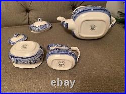 NEW Spode Blue Italian Collection Teapot Sugar Cream 3 Piece Set England