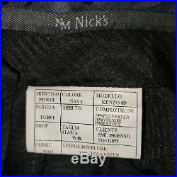 NM Nick's Mens Suit 52L 46W 3-Piece Navy Blue Business Work Career Italy Italian
