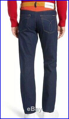 NWT CALVIN KLEIN Men's 34x32 Ukelely Patch Jeans Italian Denim Grn Orng CKJ 035