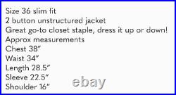 NWT J Crew Ludlow Blue Italian Unstructured Cotton Chino Blazer Suit Jacket 36S