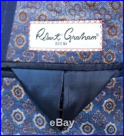 NWT Men's ROBERT GRAHAM Randall Navy Blue Striped Wool Two Piece 2Btn Suit 44 R
