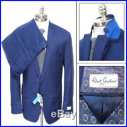 NWT Men's ROBERT GRAHAM Randall Navy Blue Striped Wool Two Piece 2Btn Suit 46 R