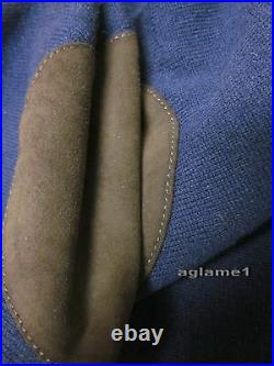NWT POLO RALPH LAUREN merino wool suede patch CARDIGAN SWEATER M Italian Yarn