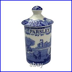 NWT Spode Blue & White Italian Porcelain Spice Jars with lids Set of Six 4.5
