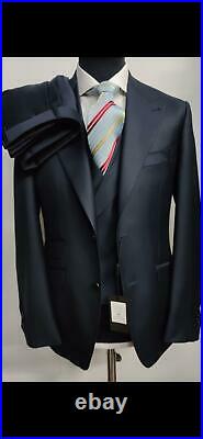 Navy 3 piece super 150 Cerruti wool suit with double breasted vest