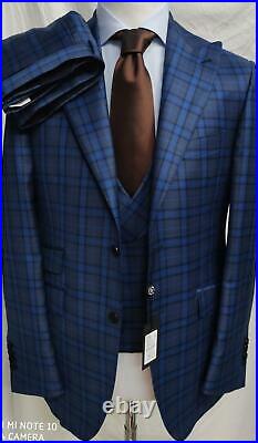 Navy/grey super 180 Tombolini 3 piece wool suit with double breasted vest