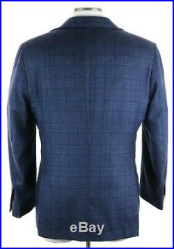 New $11995 KITON Blue Glen Plaid 100% Cashmere 3 Piece Suit + Vest 44 R (54 EU)