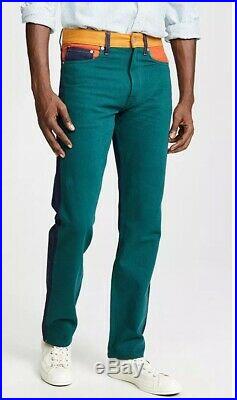 New CALVIN KLEIN Men's Ukelely Patch Jeans Italian Denim Green Orange 32x32 $198
