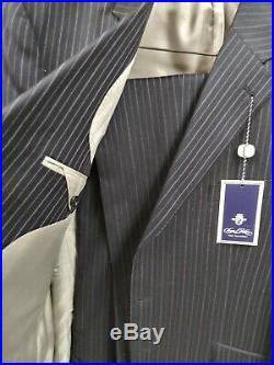 New SEAN JOHN Mens Blue pinstripe Suit 2 Piece 100% Wool 3 button sz 46R W40