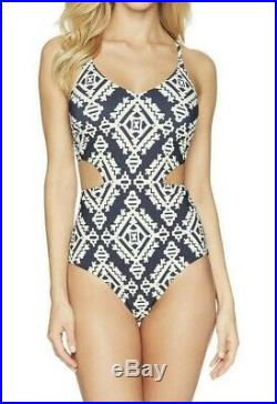 New Tory Burch Small Navy Tapestry Geo Print One-piece Bathing Suit $218 NWT