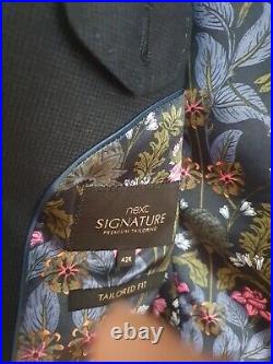 Next Signature Mens 3 Piece Suit Blue Italian Wool Woven In Italy Taylored Fit