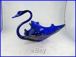 OOAK Vintage Hand Blown BLUE SWAN Bird Art Glass MURANO STYLE Center Piece 14
