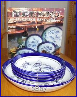 Over and Back Portofino Italy Cobalt Blue With Fruits 5 piece Pasta Bowl Set NIB