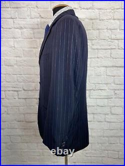 PAL ZILERI Mens Navy Blue ITALIAN Stripe Pleated 2pc Suit 44R Jacket 32x29 Pant