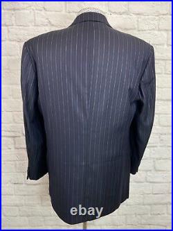 PAL ZILERI Mens Navy Blue ITALIAN Stripe Pleated 2pc Suit 44R Jacket 32x29 Pant