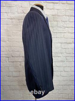 PAL ZILERI Mens Navy Blue ITALIAN Stripe Pleated 2pc Suit 44R Jacket 32x29 Pant