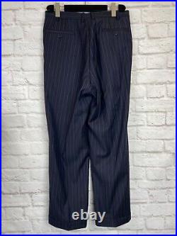 PAL ZILERI Mens Navy Blue ITALIAN Stripe Pleated 2pc Suit 44R Jacket 32x29 Pant