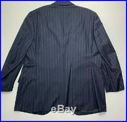 POLO Ralph Lauren Mens Italian Made Navy Blue Pinstripe 2 Piece Suit 46R
