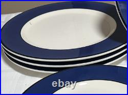 Pagnossin Treviso Blue Ribbed Ironstone Plates Rim Soup Bowls Cup & Saucer 18 PC