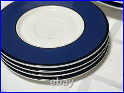 Pagnossin Treviso Blue Ribbed Ironstone Plates Rim Soup Bowls Cup & Saucer 18 PC