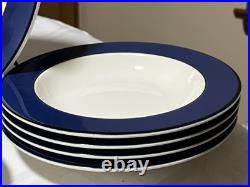 Pagnossin Treviso Blue Ribbed Ironstone Plates Rim Soup Bowls Cup & Saucer 18 PC