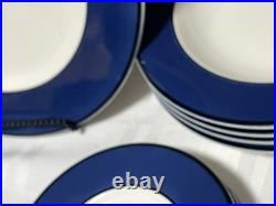 Pagnossin Treviso Blue Ribbed Ironstone Plates Rim Soup Bowls Cup & Saucer 18 PC