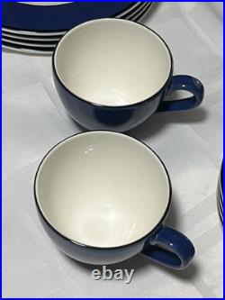 Pagnossin Treviso Blue Ribbed Ironstone Plates Rim Soup Bowls Cup & Saucer 18 PC