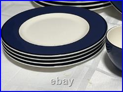 Pagnossin Treviso Blue Ribbed Ironstone Plates Rim Soup Bowls Cup & Saucer 18 PC