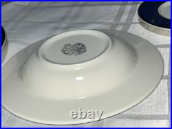 Pagnossin Treviso Blue Ribbed Ironstone Plates Rim Soup Bowls Cup & Saucer 18 PC