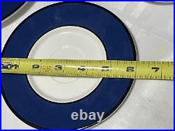 Pagnossin Treviso Blue Ribbed Ironstone Plates Rim Soup Bowls Cup & Saucer 18 PC