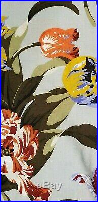 Painted Tulips Italian Viscose Crepe de Chine in Vintage Colors on Eggshell Blue