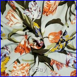 Painted Tulips Italian Viscose Crepe de Chine in Vintage Colors on Eggshell Blue