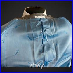 Pal Zileri Misura Suit 44L 36L Wool Linen Stripe Grey Brown Blue Italian Summer