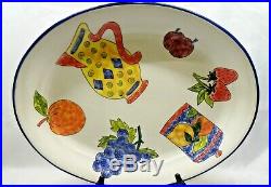 Pier1 Italian Large Serving Platter Multi Color Fruits Ceramic Pieces Blue Trim
