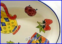 Pier1 Italian Large Serving Platter Multi Color Fruits Ceramic Pieces Blue Trim