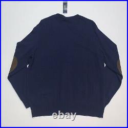 Polo Ralph Lauren Merino Wool Suede Patch Cardigan Sweater Italian Yarn Sz L NWT
