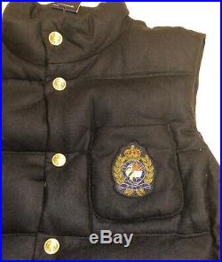 Polo Ralph Lauren NWT $398 Men's Wool Down Vest Jacket Bullion Patch Crest XXL
