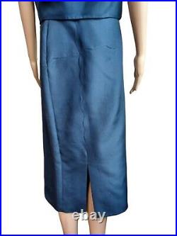 Prada Womens 2 Pc Set Navy Blue Italian Cropped Top Midi Skirt Suit Size 44