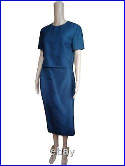 Prada Womens 2 Pc Set Navy Blue Italian Cropped Top Midi Skirt Suit Size 44