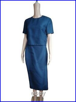 Prada Womens 2 Piece Set Navy Blue Italian Cropped Top Midi Skirt Suit Size 44