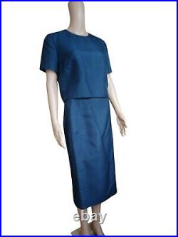 Prada Womens 2 Piece Set Navy Blue Italian Cropped Top Midi Skirt Suit Size 44