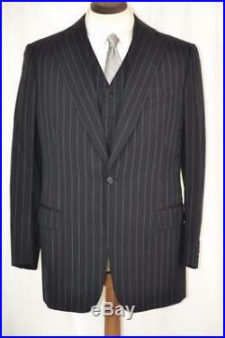 RARE Perfect Bespoke Vincent Nicolosi 3 Piece withVest Navy Chalkstripe SUIT 38 R