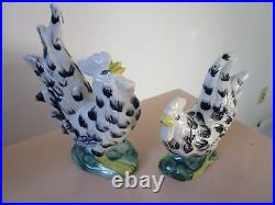 ROOSTER AND HEN SCULPTURE majolica MADE IN ITALY 95F