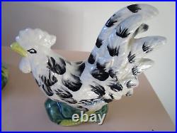 ROOSTER AND HEN SCULPTURE majolica MADE IN ITALY 95F