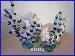 ROOSTER AND HEN SCULPTURE majolica MADE IN ITALY 95F