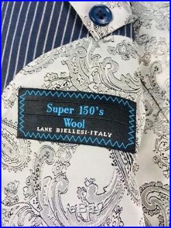 Ranieri Italian luxury suit navy stripe 2 piece men size 52L 44x 36 Super 150's